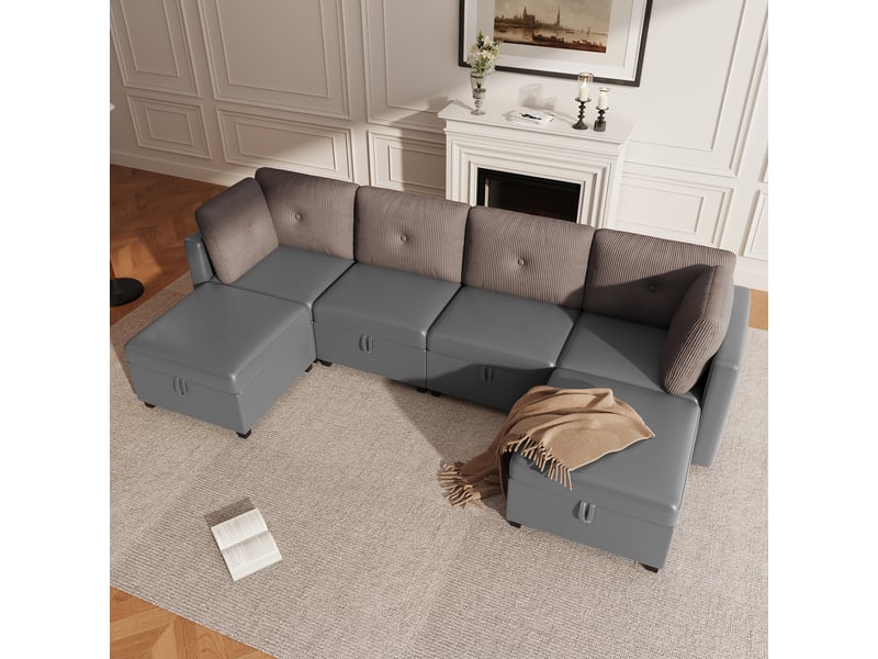  Canapé d'angle, canapé convertible, en velours, pour salon, pour intérieur, mobilier pour espace de vie  - Conforama D