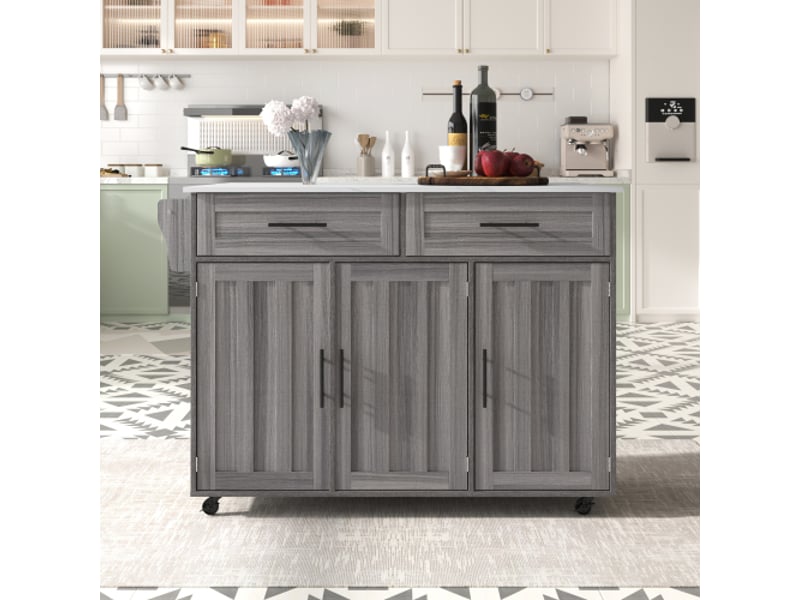  Desserte 3 portes 2 tiroirs coloris gris mdf desserte gris - Conforama D