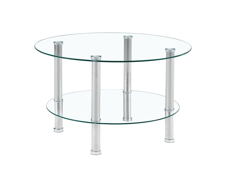  Table basse ronde 70x70x42 cm double niveau métal argenté et transparent  - Conforama A