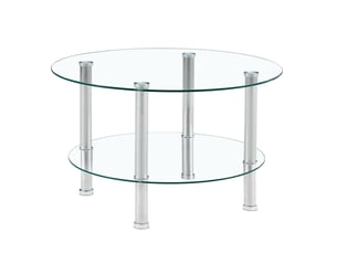 Table basse ronde 70x70x42 cm double niveau métal argenté et transparent