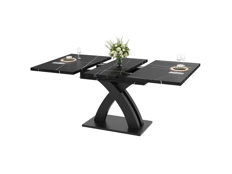  Table à manger extensible,120x80x76 cm,jusqu'à 6 personnes,mdf,noir et blanc  - Conforama A