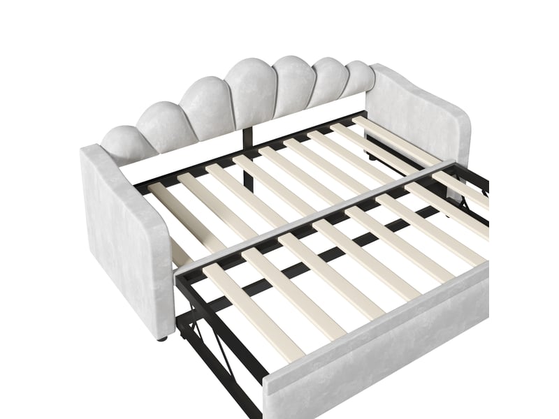  Lit tiroir gigogne 90x200 cm, velours gris, led 7 couleurs, 2 positions, sans matelas  - Conforama D