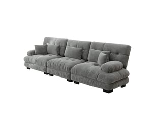 Canapé d'angle 3 places, avec fonction couchage, en tissu chenille, coloris gris, l313 x p77 x h81 cm, pour salon, gain de place