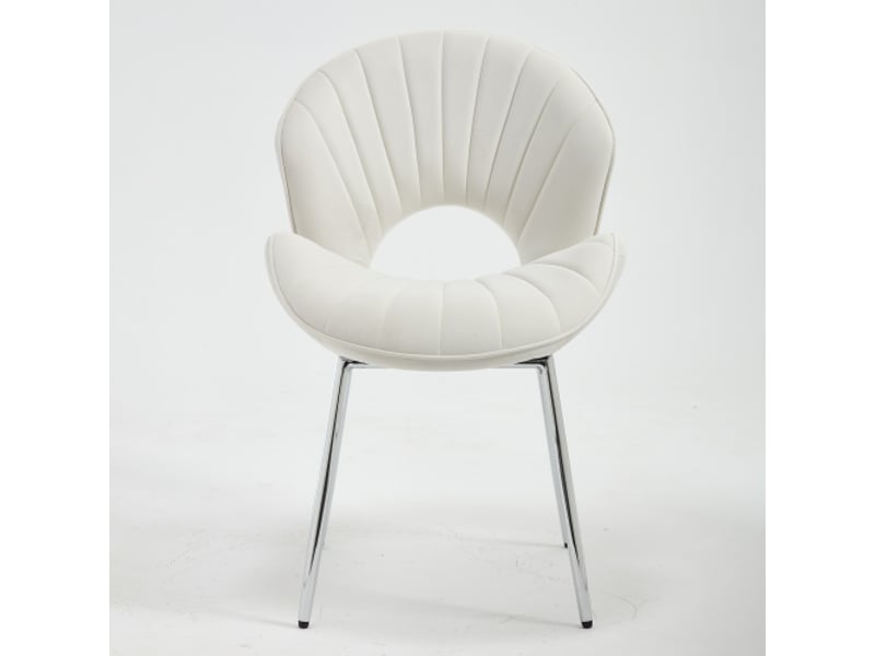 Chaise velours ivoire sans accoudoirs – dossier creux et dos courbé – pieds argentés – lot de 2, cuisinesalle à manger - Conforama A