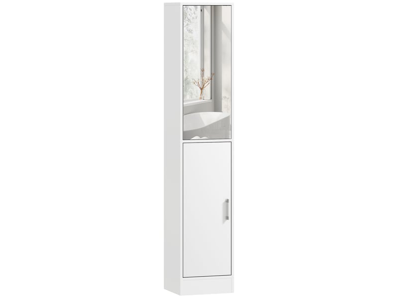 Meuble de salle de bain avec miroir, rangement à 6 niveaux avec 2 portes et étagères réglables, 32 x 28 x 162 cm, blanc - Conforama A