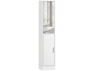 Meuble de salle de bain avec miroir, rangement à 6 niveaux avec 2 portes et étagères réglables, 32 x 28 x 162 cm, blanc