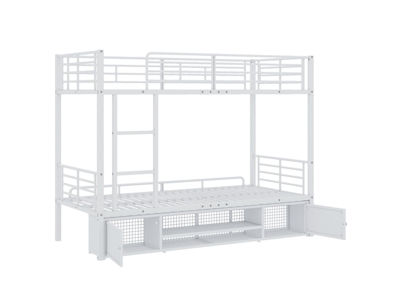  Lit superposé 90x200 cm, lit enfant avec rangement gain de place, métal robuste, échelle et meuble de rangement, étagère à chaussures, blanc  - Conforama D