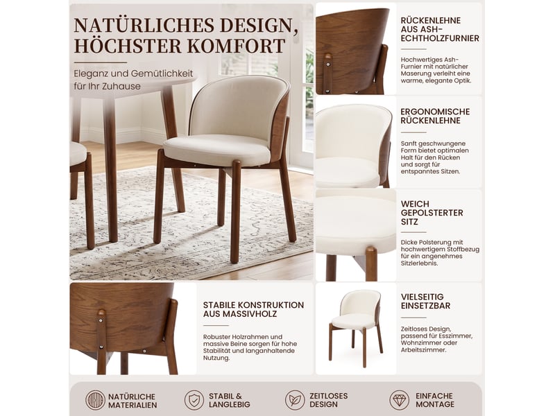  Lot de 6 chaises de salle à manger 57x49x74 cm coloris noyer  - Conforama E