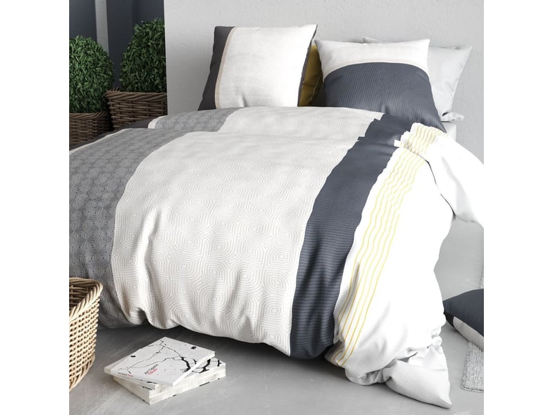  Parure housse de couette 240x220cm + 2 taies motif graphique blanc et gris 100% coton - sabine SABINE - Conforama B