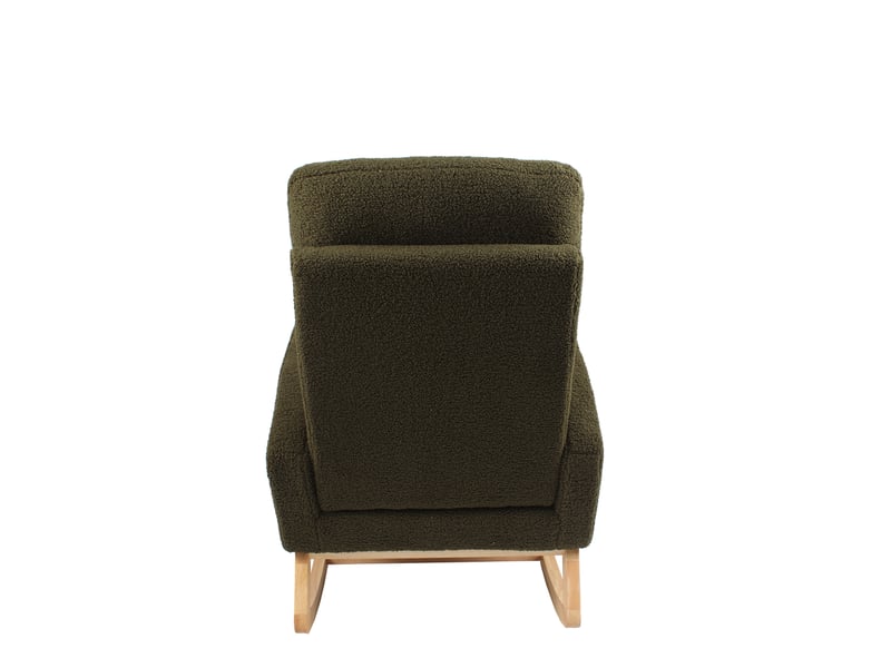  Rocking-chair à dossier haut avec assise ergonomique et poche latérale en tissu teddy vert, 75 × 63 × 104 cm  - Conforama B