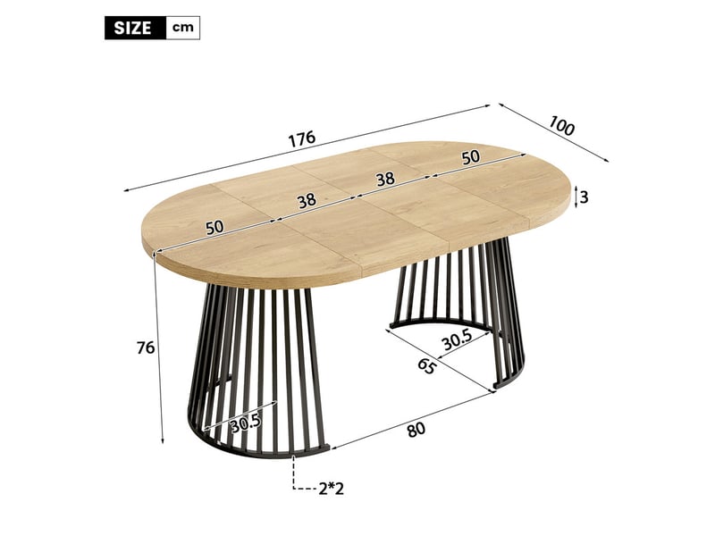  Ensemble table et chaises 4-8 pers, table extensible 100/138/176x100cm, chênenoir + 6 chaises bois/rotin lin  - Conforama C