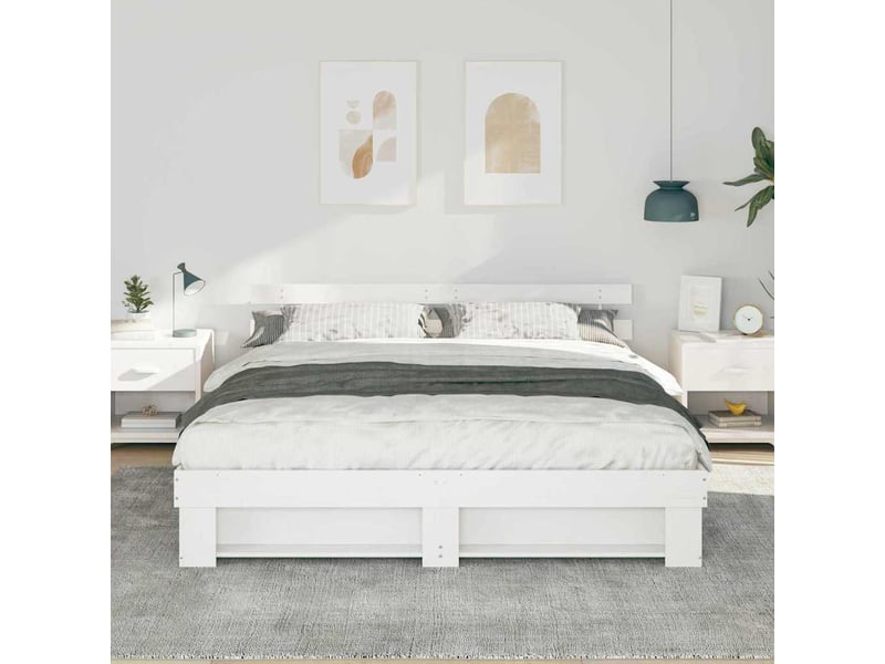  Lit double- lit adulte -  cadre de lit avec tête de lit blanc 180 x 200 cm pin massif  - Conforama B