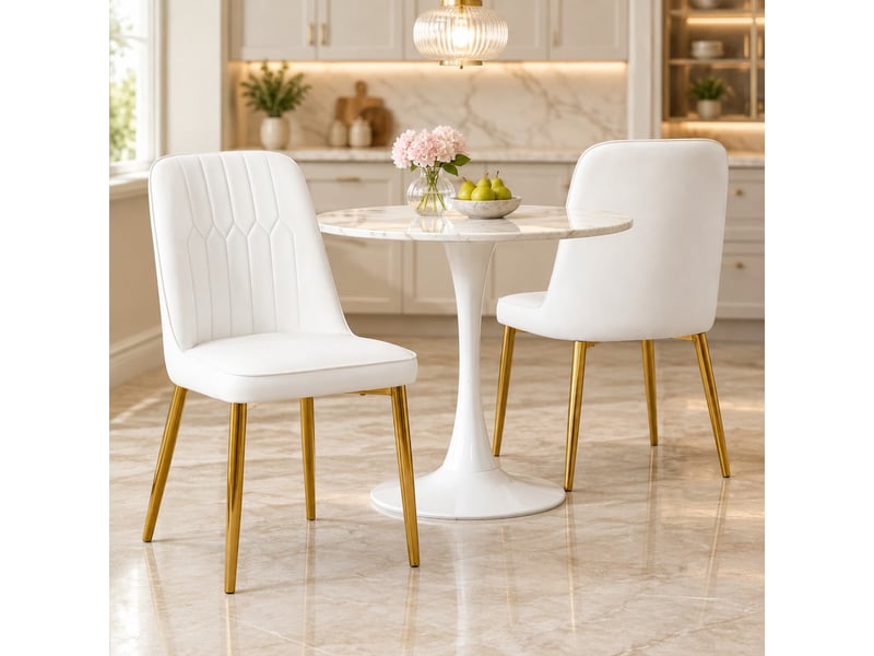  Lot de 2 chaises de salle à manger 40,6x40,6x89 cm, chaise cuisine, dossier ergonomique, blanc et doré, pu et métal  - Conforama B