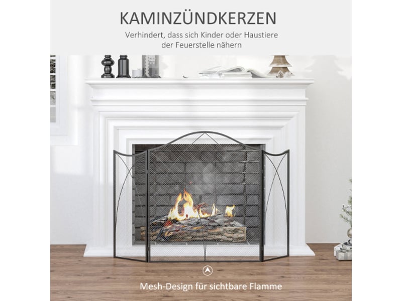 Pare-feu de cheminée noir en métal à 3 panneaux, pliable, 126x76 cm, protection du foyer - Conforama B
