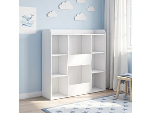 Meuble rangement enfant, bibliothèque enfants avec 8 compartiments et étagère supérieure, blanc, 104 x 29 x 101,5 cm