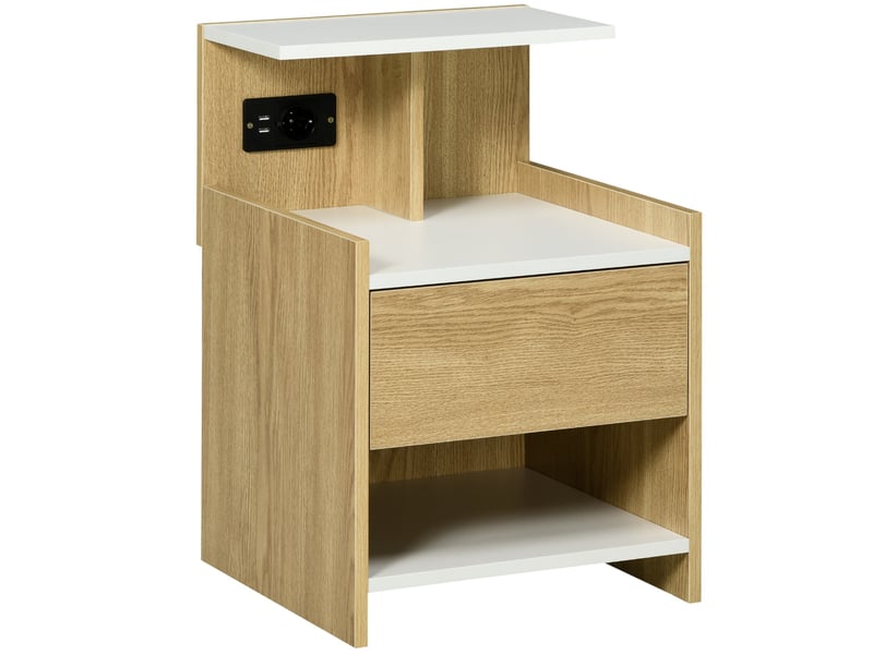  Table de chevet moderne avec 2 prises électriques, 2 ports usb et tiroir en aggloméré, 40 x 40 x 60 cm, couleur bois  - Conforama A