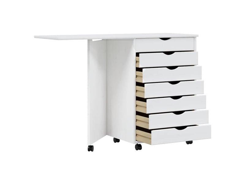  Armoire de rangement roulante avec bureau moss blanc bois de pin solide  - Conforama D