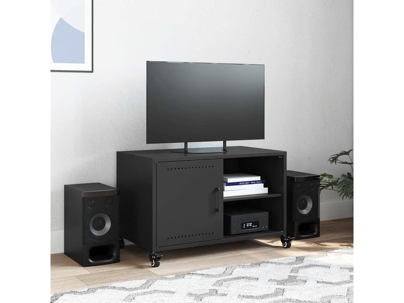  Meuble tv - banc tv - meuble de rangement noir 68x39x43,5 cm acier  - Conforama C