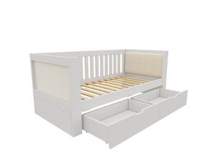Lit banquette 90x200 cm, 2 tiroirs de rangement, accoudoirs arrondis, dossier confortable, sommier à lattes pour chambre - blanc
