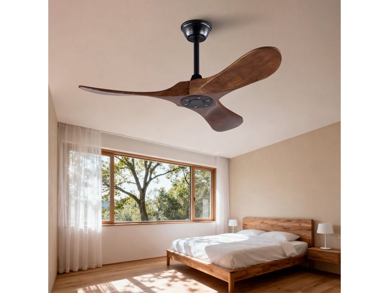  Ventilateur de plafond 107x107x32 cm à 3 pales bois et métal noir et noyer foncé  - Conforama B