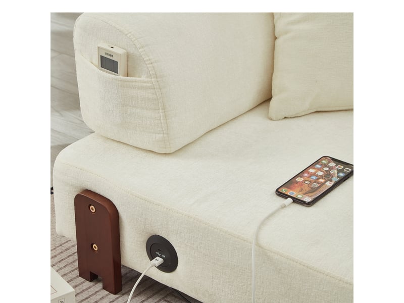  Canapé convertible, canapé-lit — beige, avec accoudoirs, port usb  - Conforama E