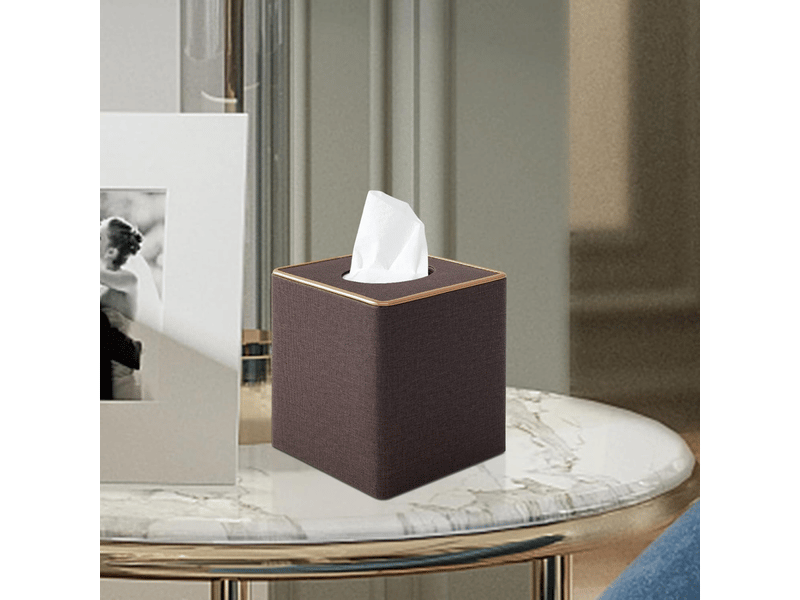  Étui carré en lin pour boîte à mouchoirs - avec base magnétique, pour la maison et le bureau - 1 pièce, 16×14×14cm (marron)  - Conforama B
