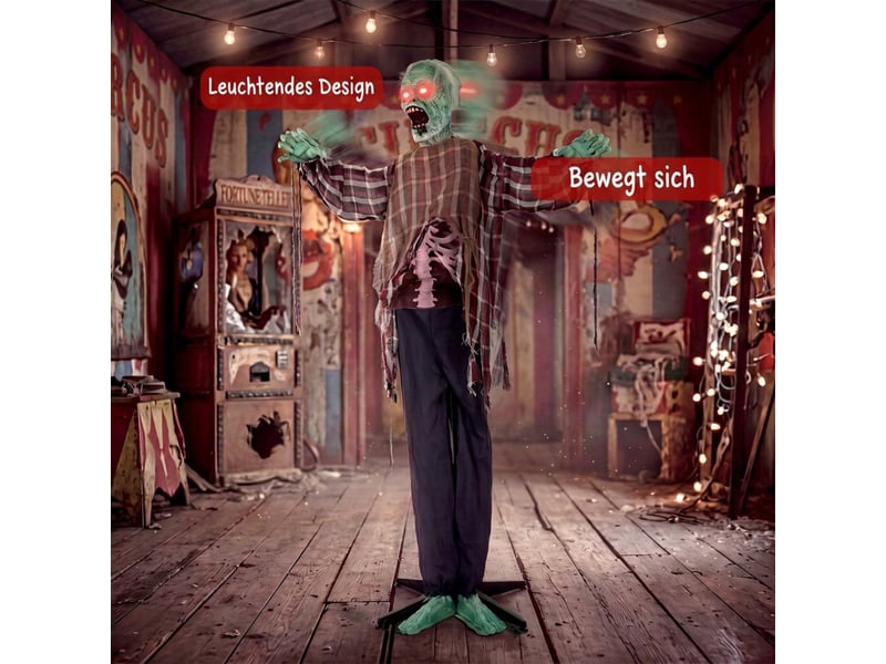  Décoration halloween zombie animé avec yeux lumineux et capteurs - en métal rouge hauteur 170 cm  - Conforama C