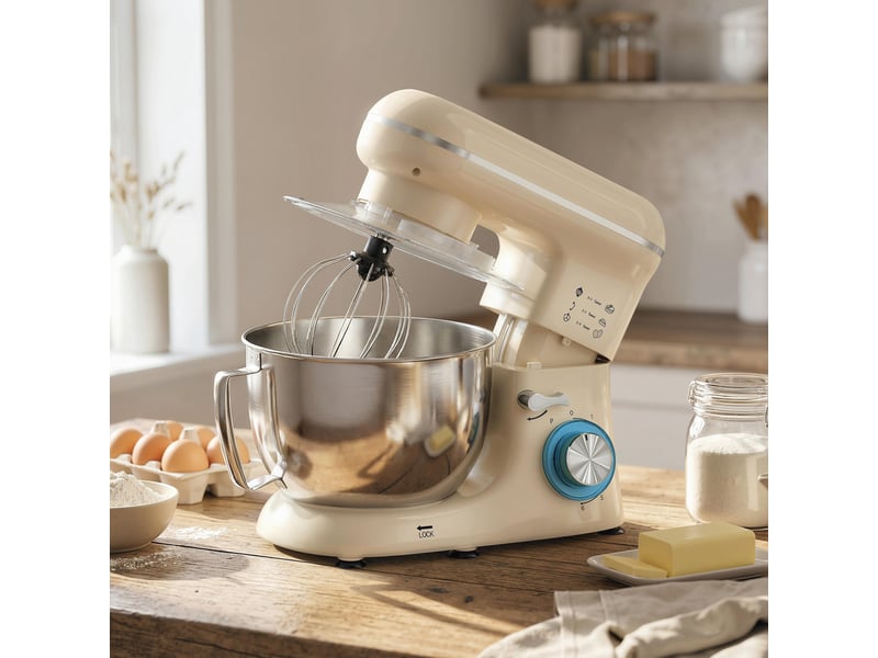  Robot pâtissier 1300 w, robot pétrin professionnel 4,5 l, bol d'acier inoxydable, 6+p vitesses et pulse, beige  - Conforama B