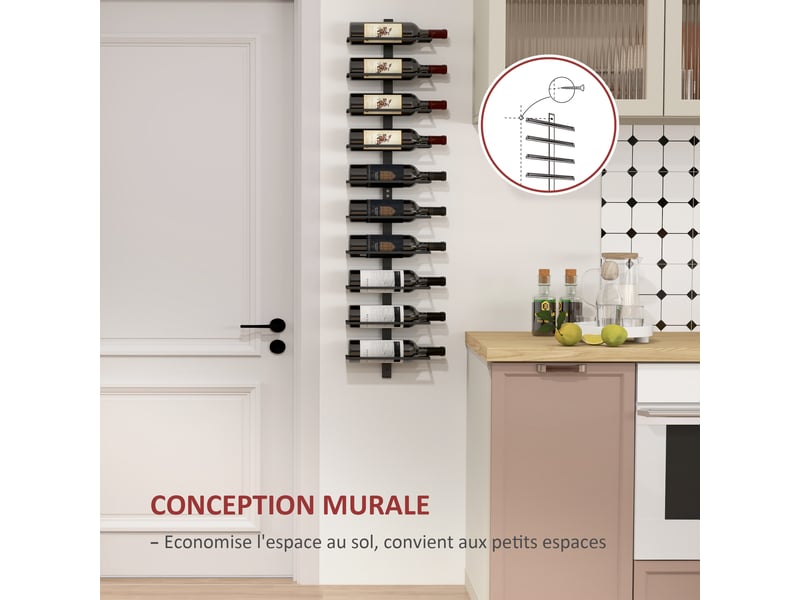  Porte bouteille mural en acier pour 10 bouteilles, pour cuisine, bar, salle à manger, noir, cave  - Conforama E