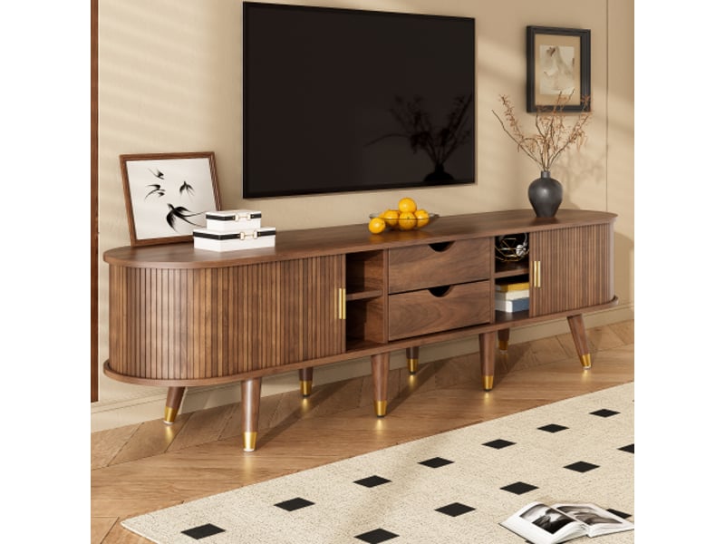 Ensemble salon 2 pièces – table basse relevable + meuble tv coulissant, pieds bois & poignées dorées, rangement - Conforama B