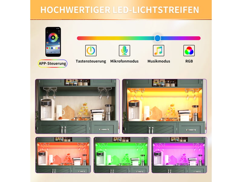 Buffet de cuisine 4 portes 2 tiroirs avec éclairage led 120 x 40 x 188 cm N620GG260112D - Conforama E