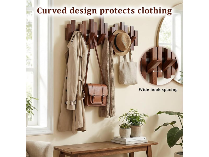Porte-manteau mural en bois naturel en forme de piano avec 6 crochets (finition noyer, traité à l'huile et à la bougie, marron SJY-HRC0005047LY - Conforama C