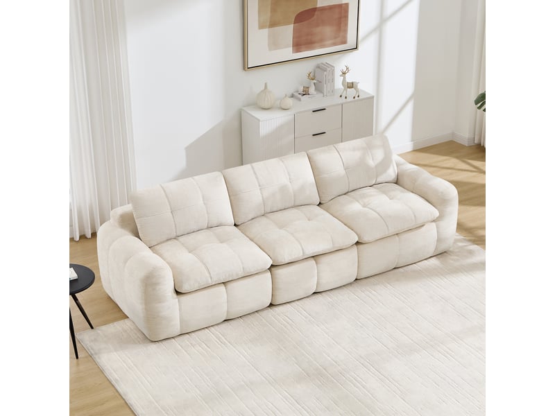  Canapé fixe, droit, modulaire, en tissu chenille, beige 264x97x68cm - Conforama B