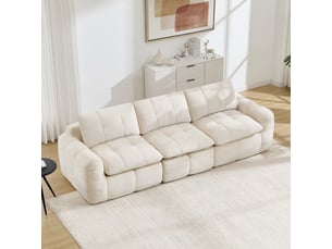 Canapé fixe, droit, modulaire, en tissu chenille, beige