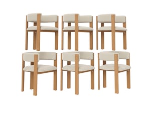 Lot de 6 chaises de salle à manger beige, dossier ergonomique rembourré, pieds métal effet bois naturel, assise épaisse, charge 150 kg