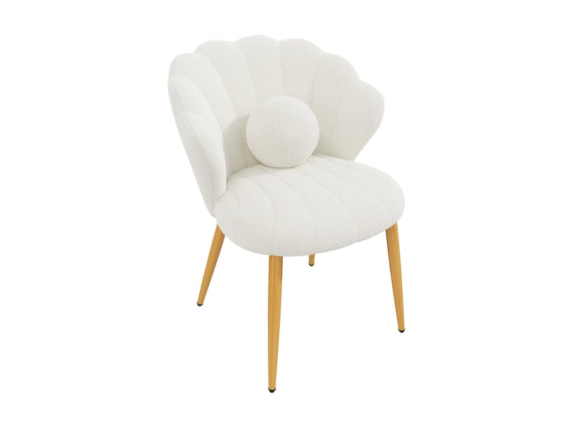  Lot de 4 chaises de salle à manger forme coquillage en tissu bouclette blanc, 60x62,5x83 cm  - Conforama E