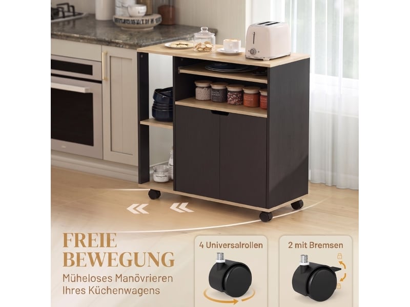  Desserte de cuisine 80 x 40 x 82 cm – noire – rangement réglable, plateau de travail et roulettes freinées  - Conforama E