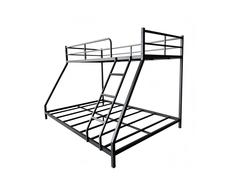 Lit superposé en métal noir 200x140x137 cm avec échelle et barrières - Conforama A