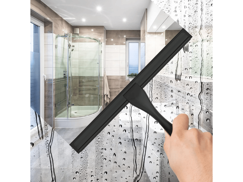  Raclette de douche en acier inoxydable pour portes de douche en verre, avec 2 crochets adhésifs, 12 pouces, noir  - Conforama C