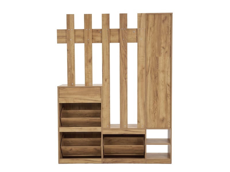  Meuble d’entrée avec miroir, 3 meubles à chaussures et 1 tiroir 133x23,5x180 cm en panneau de particules naturel  - Conforama E