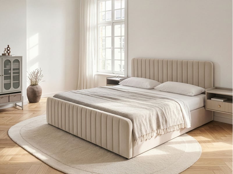 Lit ottoman velours lunan 180 x 200 cm beige  - Conforama B