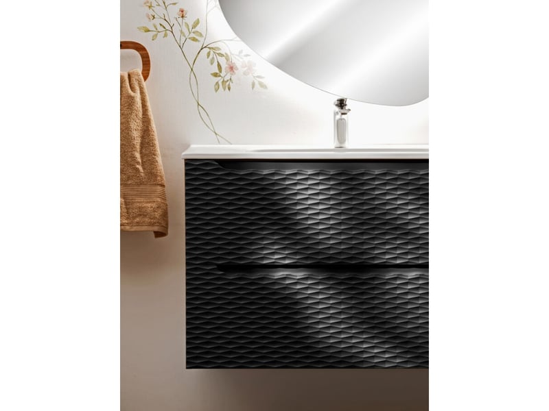 Meuble sous vasque yoka – 2 tiroirs – chêne clair et noir – l80 × p46 × h57 cm – à suspendre - Conforama C