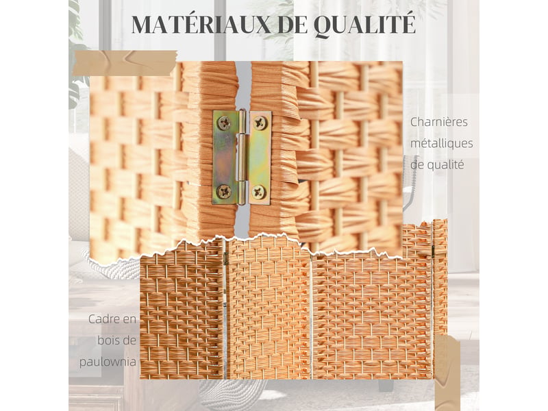  Paravent intérieur en bois 3 panneaux séparateur de pièce pliable pour salon chambre 135 x 180 cm clair brun  - Conforama R