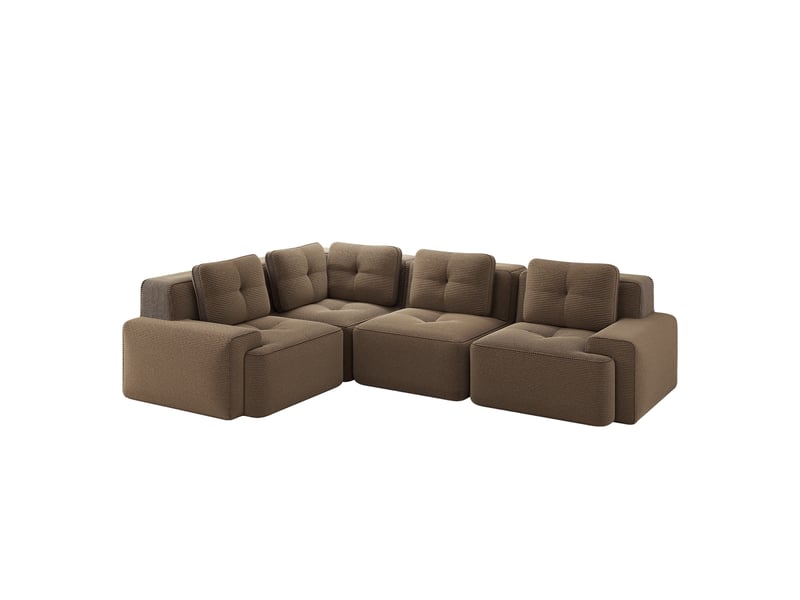 Canapé d’angle modulable profond velours côtelé marron – 295 x 206 x 69 cm Fay Lum - Conforama A