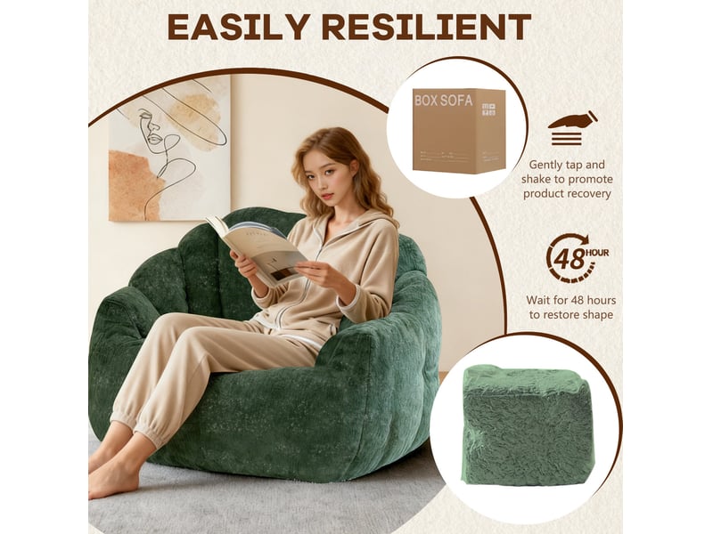  Fauteuil poire rond vert en tissu flanelle, soutien enveloppant pour vos moments de détente à la maison  - Conforama D