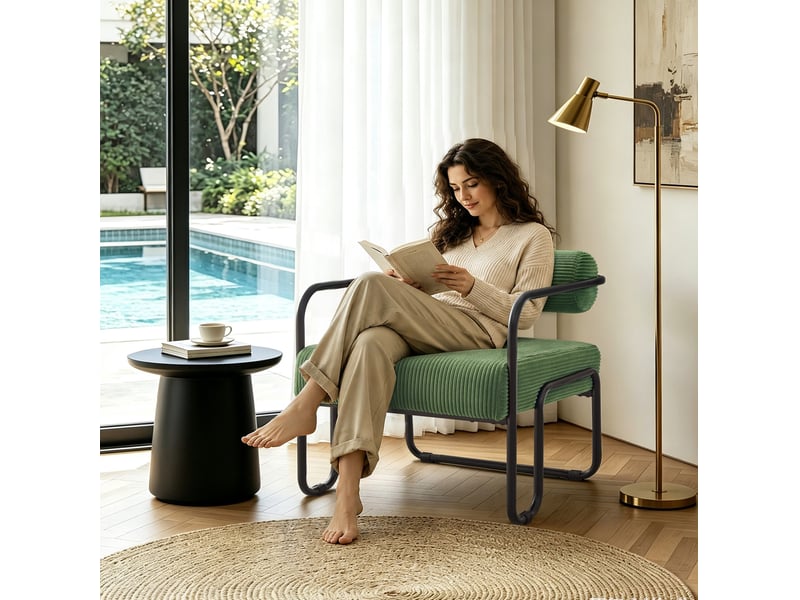  Fauteuil 73x68,5x70,5 cm, design moderne, canapé 1 place, revêtement en tissu côtelé, structure en métal, couleur vert  - Conforama D