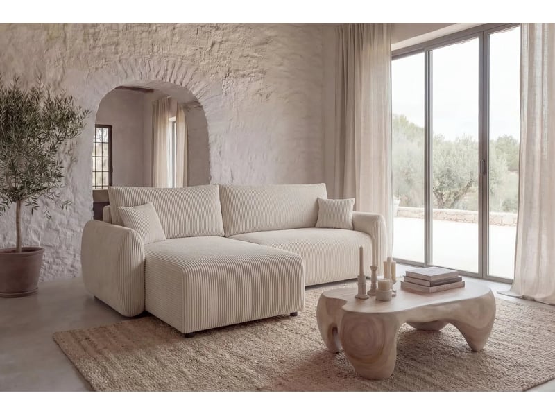  Elio mini - canapé d'angle convertible petit velours côtelé 3 places beige  - Conforama B
