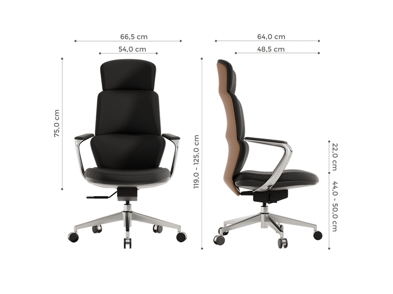 Fauteuil de bureau classique en cuir véritable bicolore noir et marron, mécanisme inclinable jusqu'à 127° - Conforama C