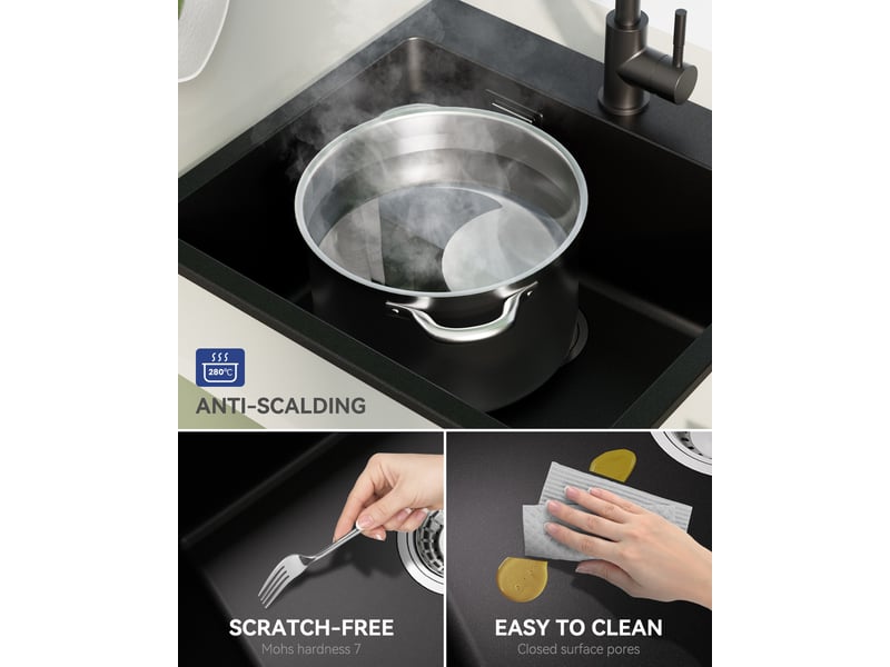  Sofetiy max évier en granit 50x45 cm - évier de cuisine noir - évier sous-plan - avec système d’évacuation  - Conforama B