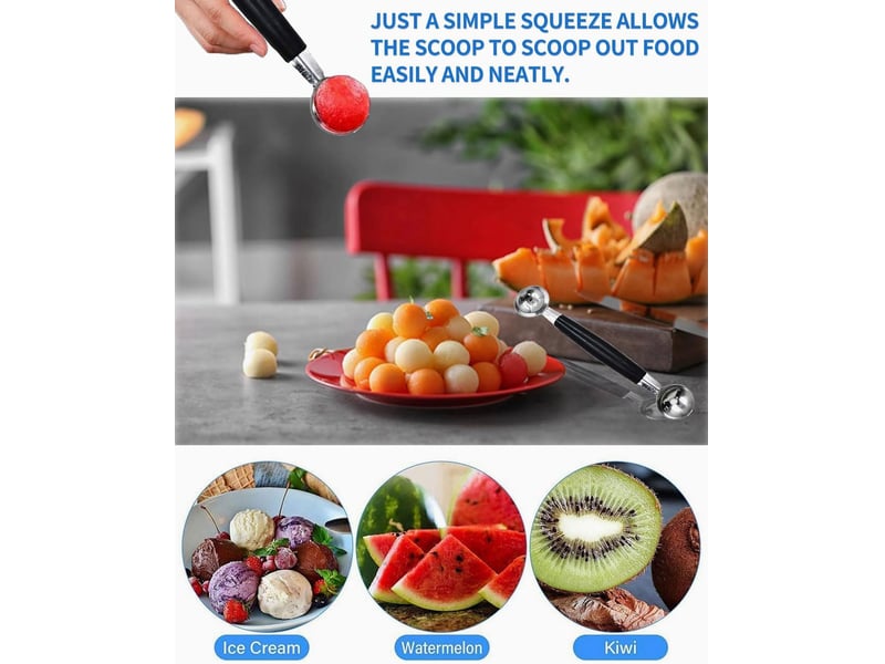  1pcs paquet de cuillère à boule de melon à fruits double face, 18 cm cuillère parisienne de melon 2 en 1 cuillère à boule en acier inoxydable  - Conforama E